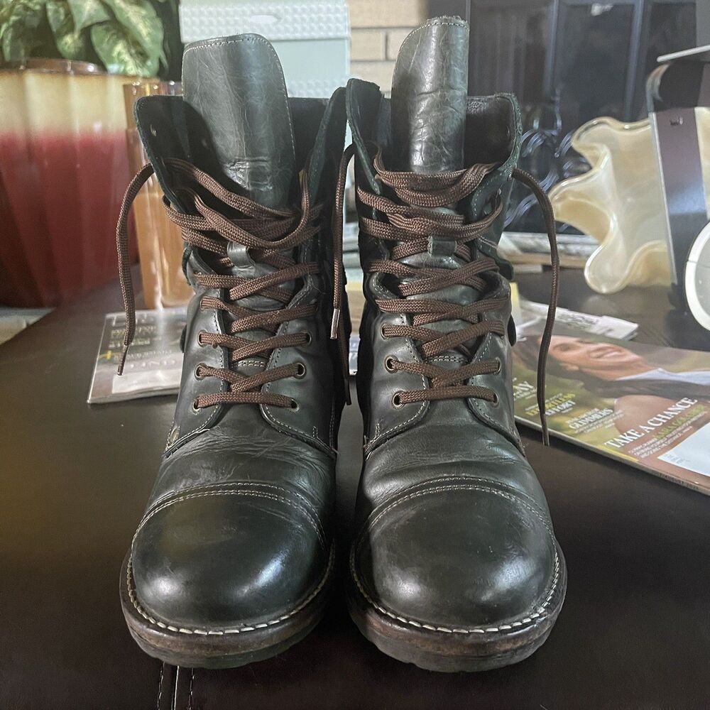 Taos Crave Green Leather Urban Combat Boots Round Toe 41/ US 10-10.5 - Picture 3 of 12